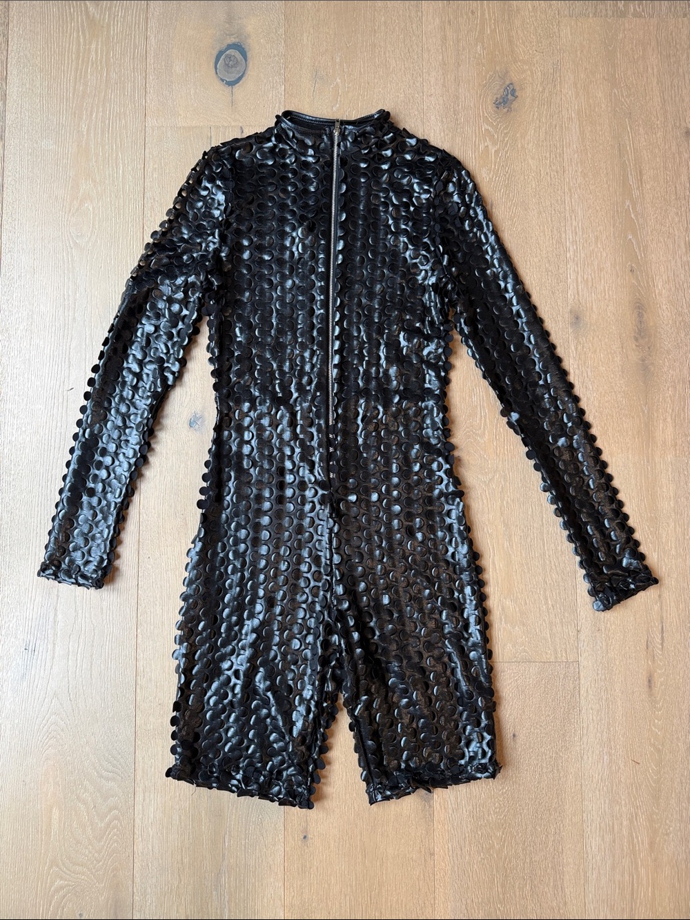 Dolls Kill Black Sequin Long-Sleeve Romper Jumpsuit